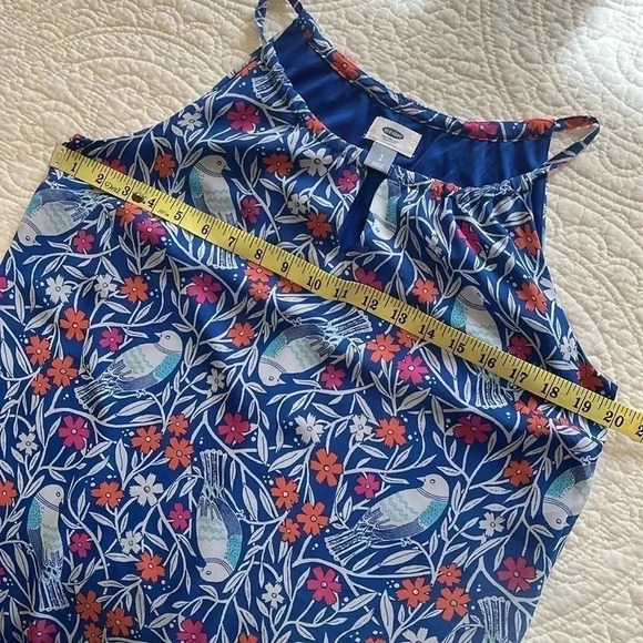 Old Navy Dress Long Women Small Bird Floral Print Blue Sleeveless Lined Cottage - Picture 7 of 17
